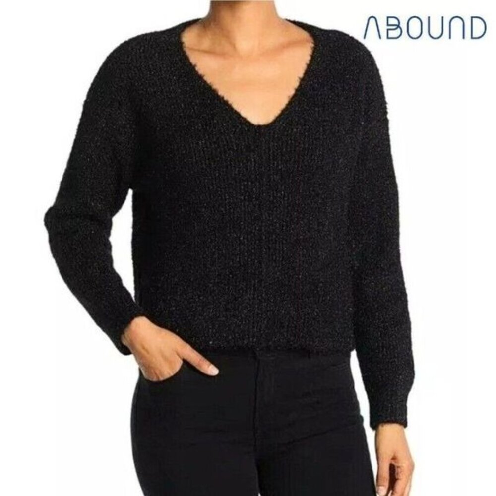 ABOUND Women's Casual V-Neck Long‎ Sleeves Fuzzy Knit Pullover Sweater NWT